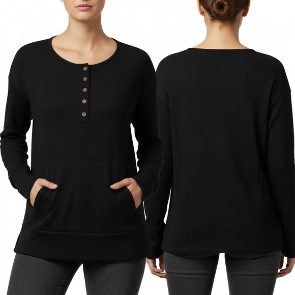 NWT Cicibird Women’s V Neck Henley Blouse Black Size M - Picture 3 of 10